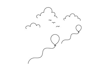 Balloon one line art illustration on a clean white background for minimal design concepts