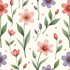 Serene Meadow: Minimalist Pastel Wildflower Seamless Wallpaper