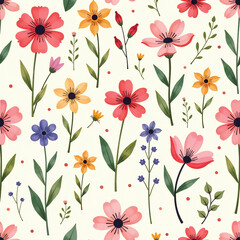 Whimsical Wildflower Dance: Playful Pastel Seamless Pattern