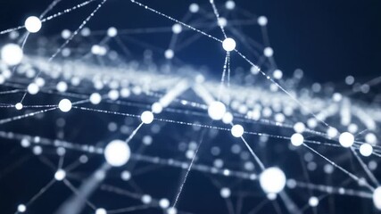 Abstract glowing white network connections on dark blue background with depth of field. Concept for data visualization, scientific research and digital communication - Powered by Adobe
