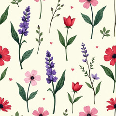Fototapeta premium Modern Flora Blush: Abstracted Pastel Wildflower Seamless Print