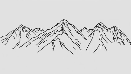 Continuous line drawing of mountain range landscape, simple linear design for winter sports adventure theme