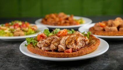 Fototapeta premium Turkish Close Pide Doner dish served on a plate, fiber-dense choice