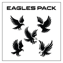 Geometric polygonal flying eagle logo vector template , dynamic low poly hawk or falcon mascot emblem , set of different black flying eagle mascot logo vectors
