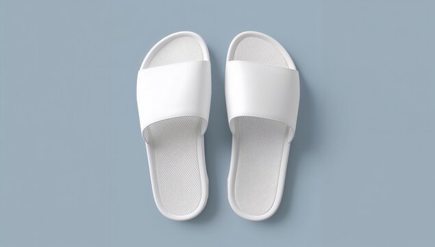 Pair of plain white beach sandals, design mockup for footwear layout - Powered by Adobe