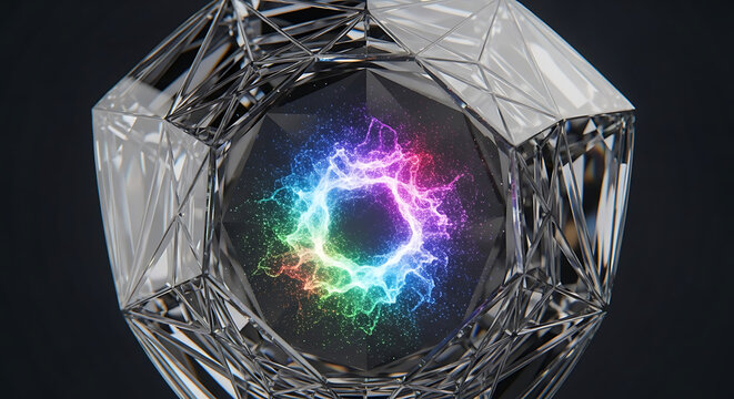 Abstract crystal with colorful energy vortex inside