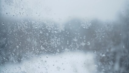 Winter window, moisture accumulation on glass, seasonal change
