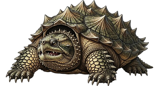 Alligator Snapping Turtle with Spiked Shell and Fierce Expression reptile animal
