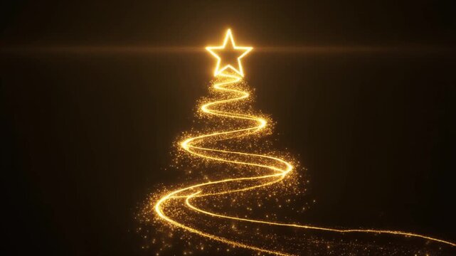 Golden Sparkling Light Drawing Christmas Tree Animation