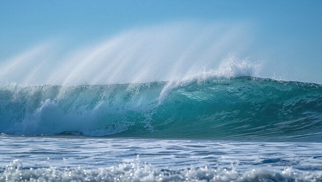 A vibrant ocean waves crash gently against the shore, creating a serene backdrop for relaxation