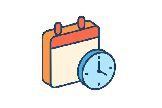 Calendar page and analog clock icon for appointment scheduling and time management