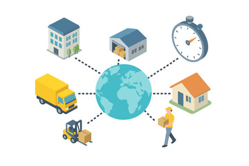 Fototapeta premium Global logistics and delivery network connecting warehouse, transportation, and residential points