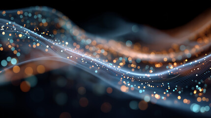 Abstract Data Stream: A visualization of a flowing data stream, depicting dynamic digital information with sparkling particles.