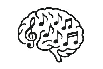 Human brain outline filled with musical notes and a treble clef icon symbolizing musical creativity