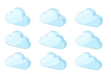 Seamless pattern of blue isometric cloud icons for data storage and weather concepts