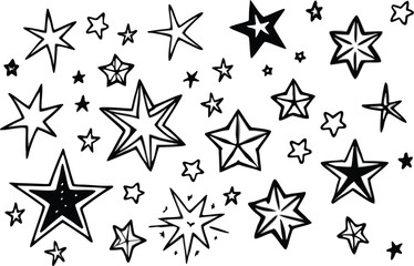 Obraz premium Hand drawn star doodles set isolated on white background