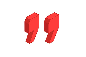 Red three dimensional quotation marks symbol isolated on white background