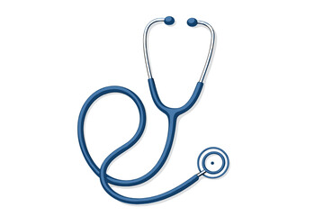 Realistic blue medical stethoscope isolated on a clean white background for medical diagnosis