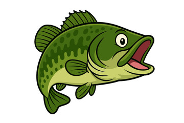 Green largemouth bass fish leaping with spotted scales and wide open mouth