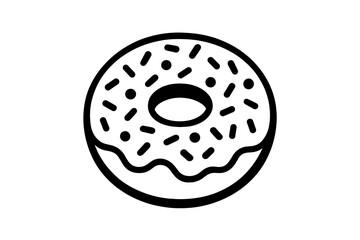 Simple black and white outline of a glazed donut with sprinkles sweet pastry dessert food item