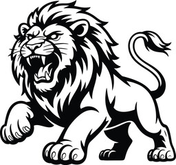 Obraz premium Ferocious lion roaring with mouth open and mane flowing