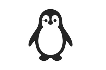 Minimalist black and white penguin standing upright against a clean white background