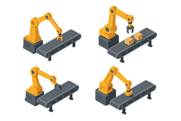 Robotic arms and conveyor belt systems illustrating industrial automation manufacturing