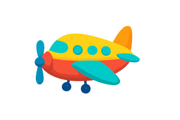 Stylized colorful propeller airplane toy isolated on a clean white background