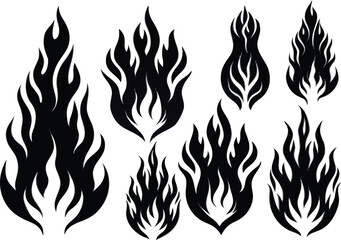 Naklejka premium Collection of stylized black flame icons on a white background