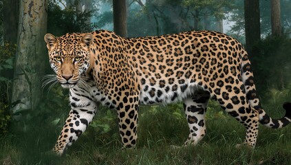 The leopard, a member of the Felidae family, showcasing its agility and strength in the wild