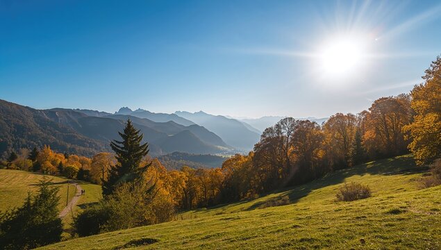 Sunny September day in the Alps, showcasing natural beauty and outdoor activity