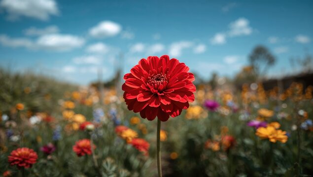 Red flower in a garden, showcasing vibrant colors and growth, seasonal change