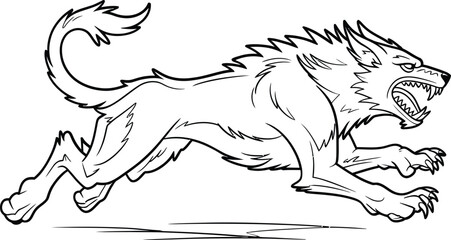Fierce werewolf in motion with bared teeth and sharp claws