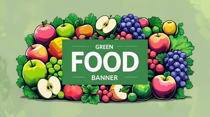 A Vibrant Green Food Banner Featuring a Diverse Assortment of Fresh Ingredients