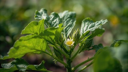 Vegetable plant with green leaves and flowers, promoting a fiber-dense choice
