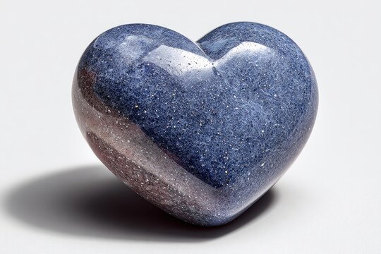 Heart of Serenity: A lustrous, heart-shaped stone, radiating a tranquil aura with its deep, blue hue and subtle texture, embodies the essence of peace and affection.