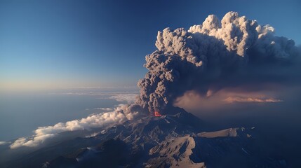 Eruption of a volcano with ash plume a dramatic natural disaster showing the power of nature and geological activity