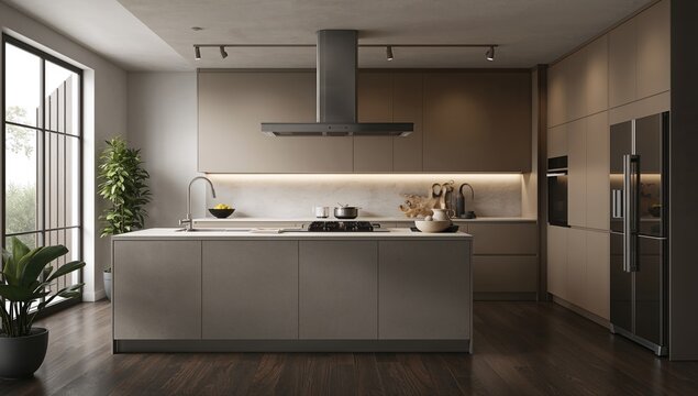 Neutral-tone kitchen interior details, functional background for culinary layouts