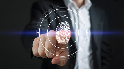 Cutting-edge security technology featuring a modern biometric fingerprint scan interface for secure access control and identity verification solutions
