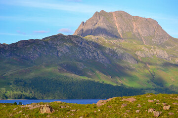 Slioch mountain an Loch Maree lake in the Scottish Highlands in Wester Ross, Scotland, United Kingdom