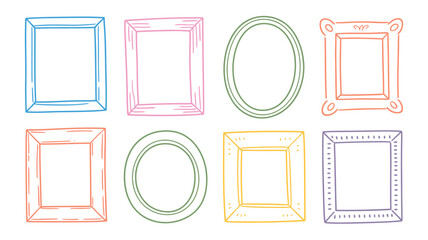 Hand drawn colorful doodle picture frames set. vector illustration of various shapes and styles, perfect for design elements.