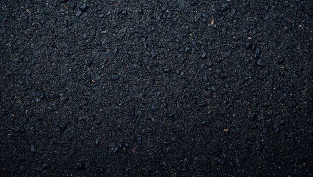 Close-up of freshly poured wet asphalt revealing its distinct texture and deep hue, ideal for construction themes