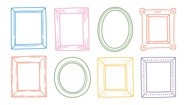 Hand drawn colorful doodle picture frames set. vector illustration of various shapes and styles, perfect for design elements.