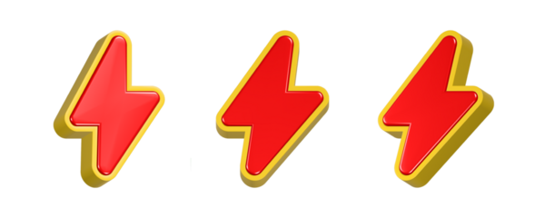 3d rendering icon red thunder bolt with yellow line