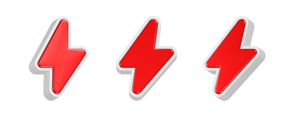 3d rendering icon red thunder bolt with white line
