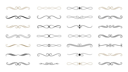 Elegant vector set of calligraphic design elements, vintage text dividers, and ornamental flourishes for classic page decoration and invitations.