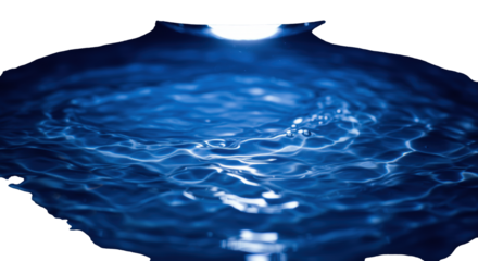 hyper-realistic macro texture of rippling monochromatic deep blue fluid, illuminated by intense directional light, generating dynamic white light caustic patterns. concept of light refraction