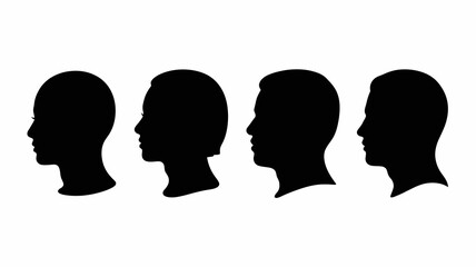 Diverse human head silhouettes in profile, illustrating individuality and anonymity against a clean white background. conceptual design.