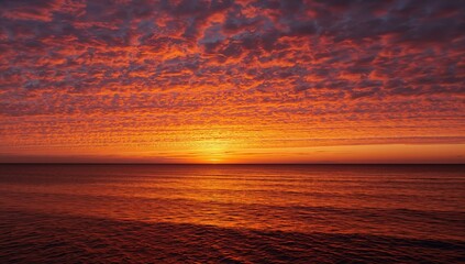 Vibrant sunset over water with orange hues, creating a serene backdrop for relaxation