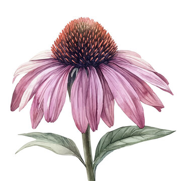 watercolor of Echinacea Flower, vector, isolated on a white background.
